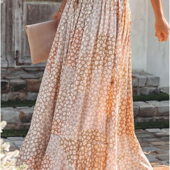 Women's S High Waisted Skirt Flower Print Smocked Long Skirt Casual A Line Mid S - Picture 4 of 7